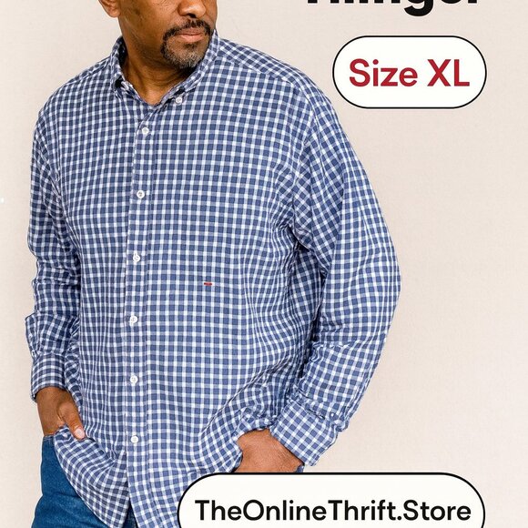 Tommy Hilfiger Men’s Blue & White Check Button-Up Shirt – Size XL #M1362 - Picture 1 of 13